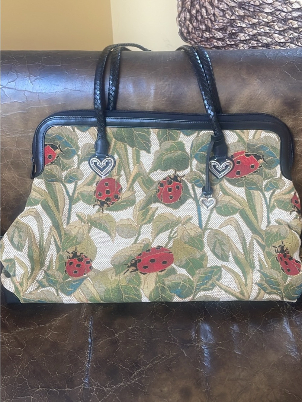 Brighton retired vintage Alyssa Ladybug Carpet/XL Weekender Bag